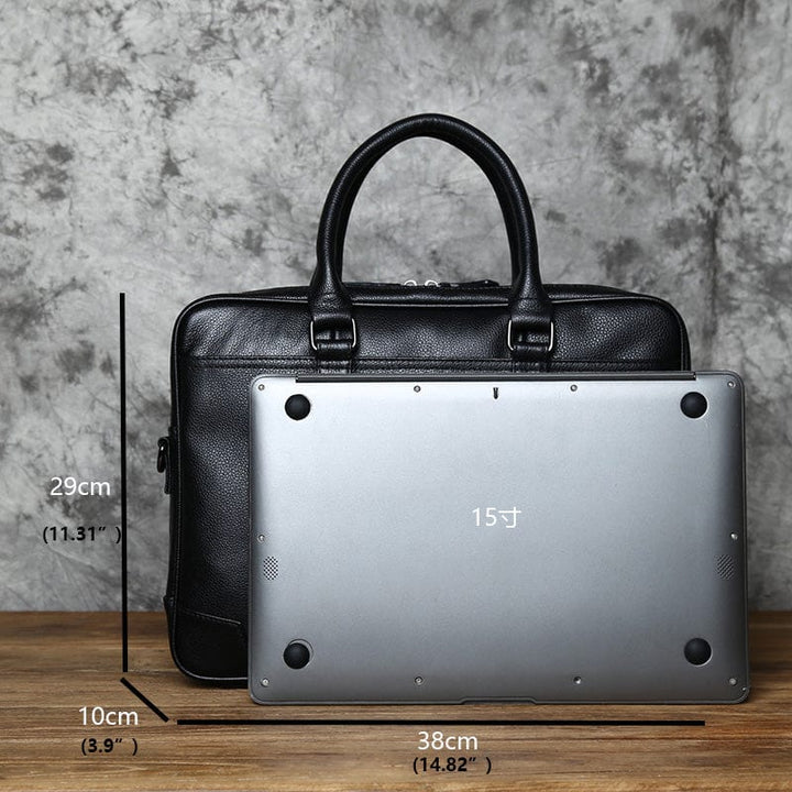 Sac professionnel homme en cuir noir, mallette résistante pour documents et appareil électronique