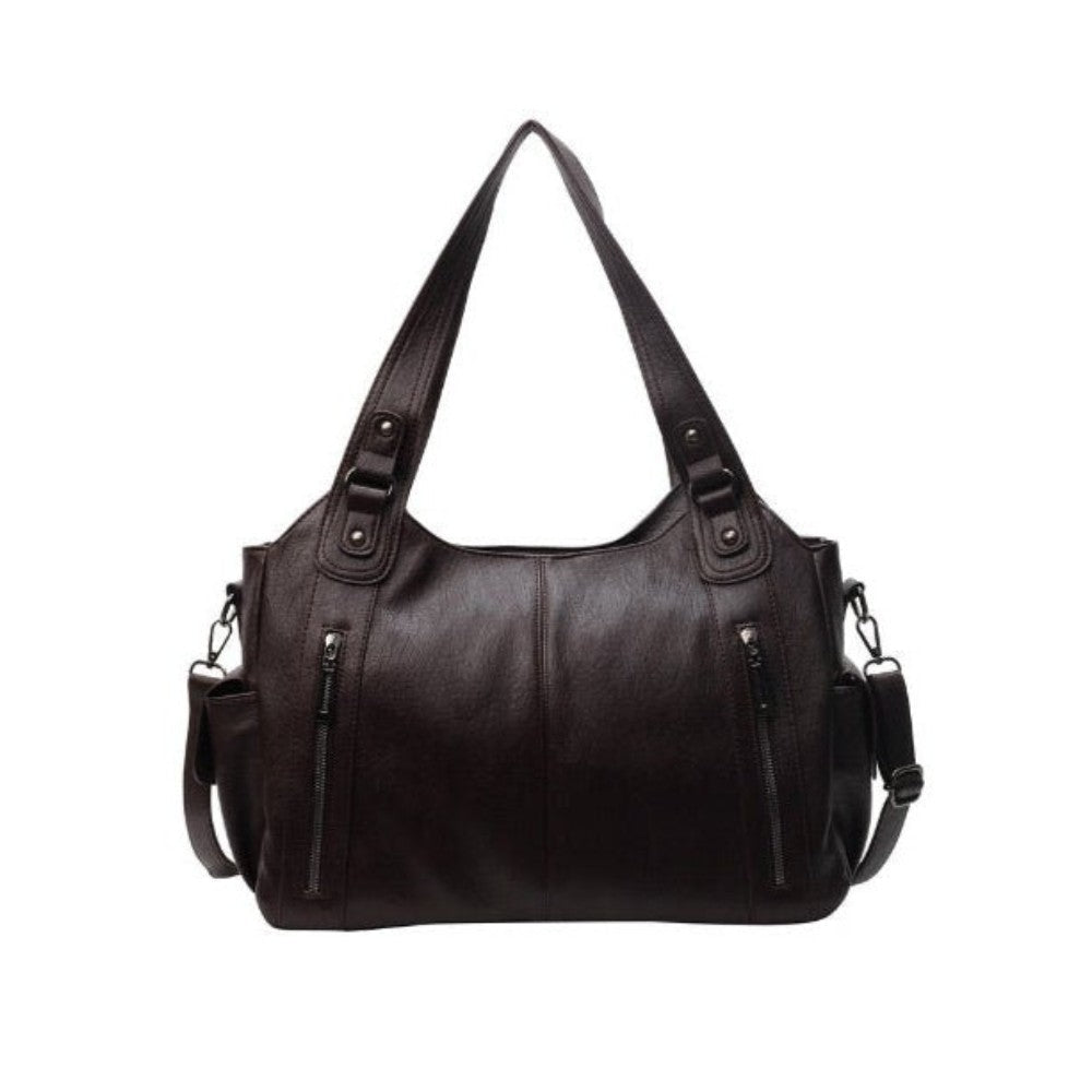Sac Aliona marron avec détails métalliques dorés, finition soignée et élégante.