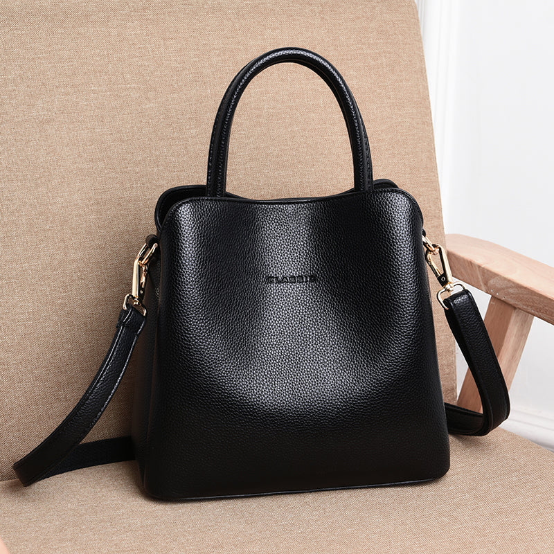 Sac à main femme classique noir élégant, parfait pour le quotidien, en cuir synthétique.