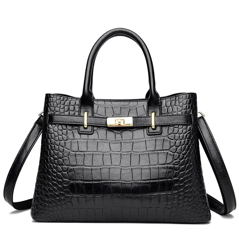 Sac à main femme bleu marine effet croco, cuir synthétique. Élégant et polyvalent, parfait pour le quotidien.