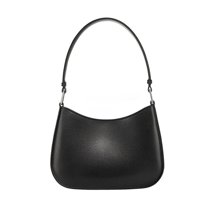 Sac à main femme en cuir noir élégant, style chic parisien, idéal pour un look sophistiqué.