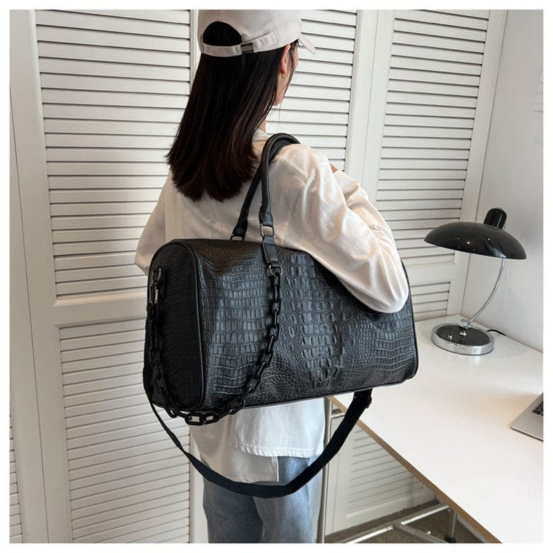 Sac à main de voyage motif crocodile, en cuir PU de qualité pour femme élégante
