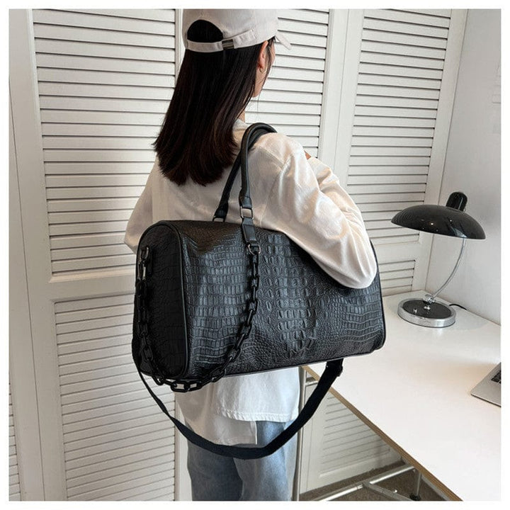 Sac à main de voyage motif crocodile, en cuir PU de qualité pour femme élégante