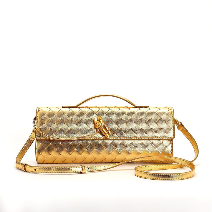 Sac à bandoulière tressé en cuir véritable pour femme, style intemporel et sophistiqué.