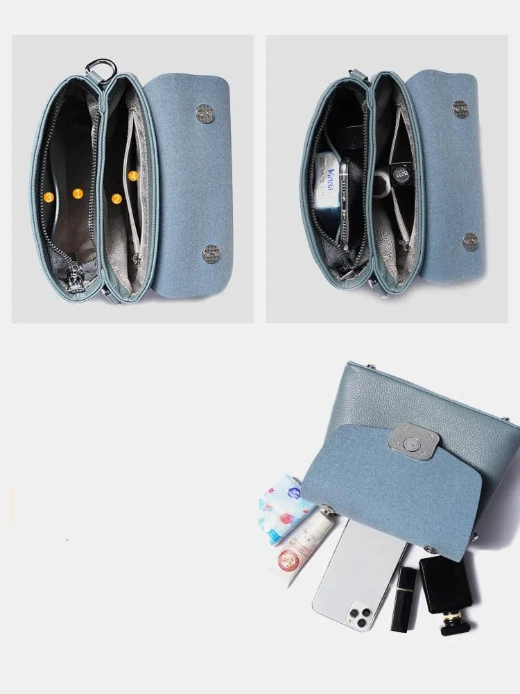 Sac à main femme en cuir, au design élégant, disponible en marron, noir et bleu, un accessoire mode.