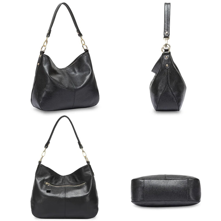 Détail du cuir souple et chic d'un sac à main femme, mettant en avant la qualité et l'élégance.