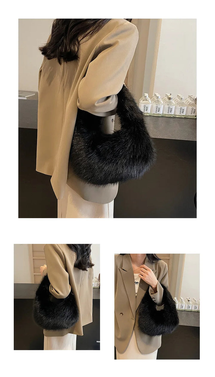 Sac à main élégant et moderne en fausse fourrure blanche, parfait pour femme stylée.