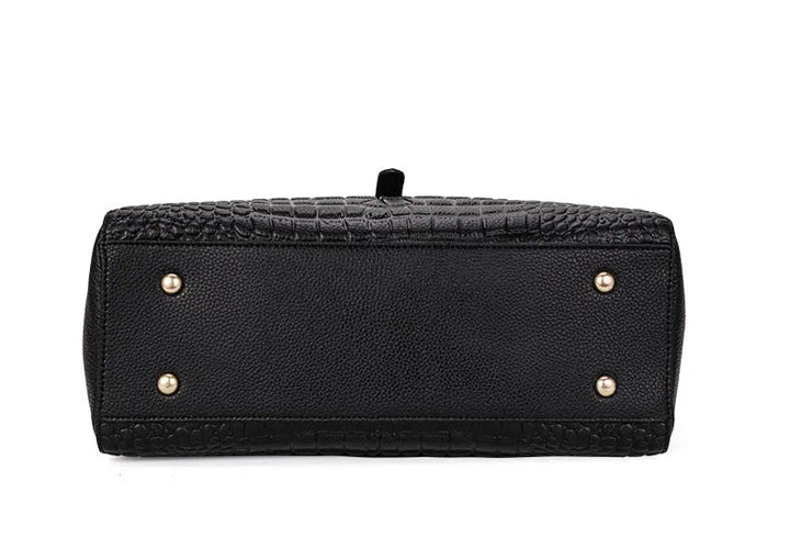 Sac à main femme en similicuir croco noir, design moderne, idéal accessoire chic