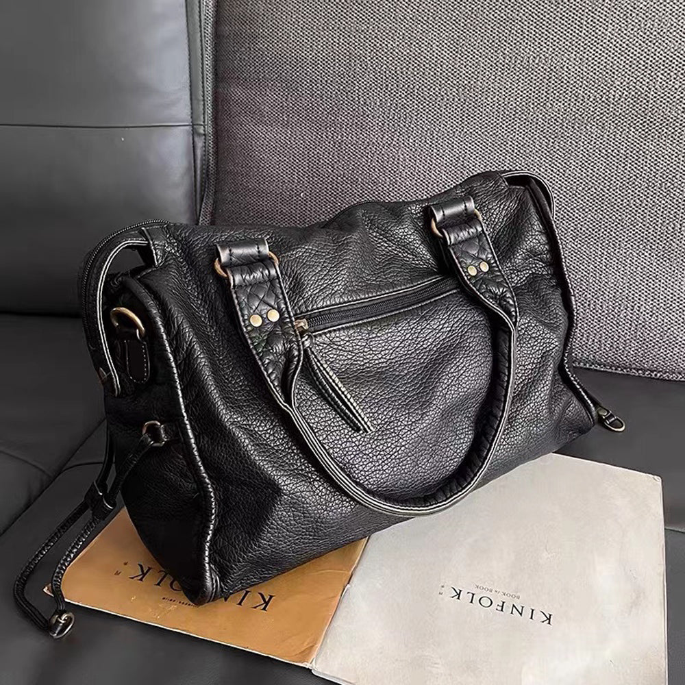 Élégant sac à main noir vintage pour femme, en cuir PU, grand et pratique pour toutes occasions.