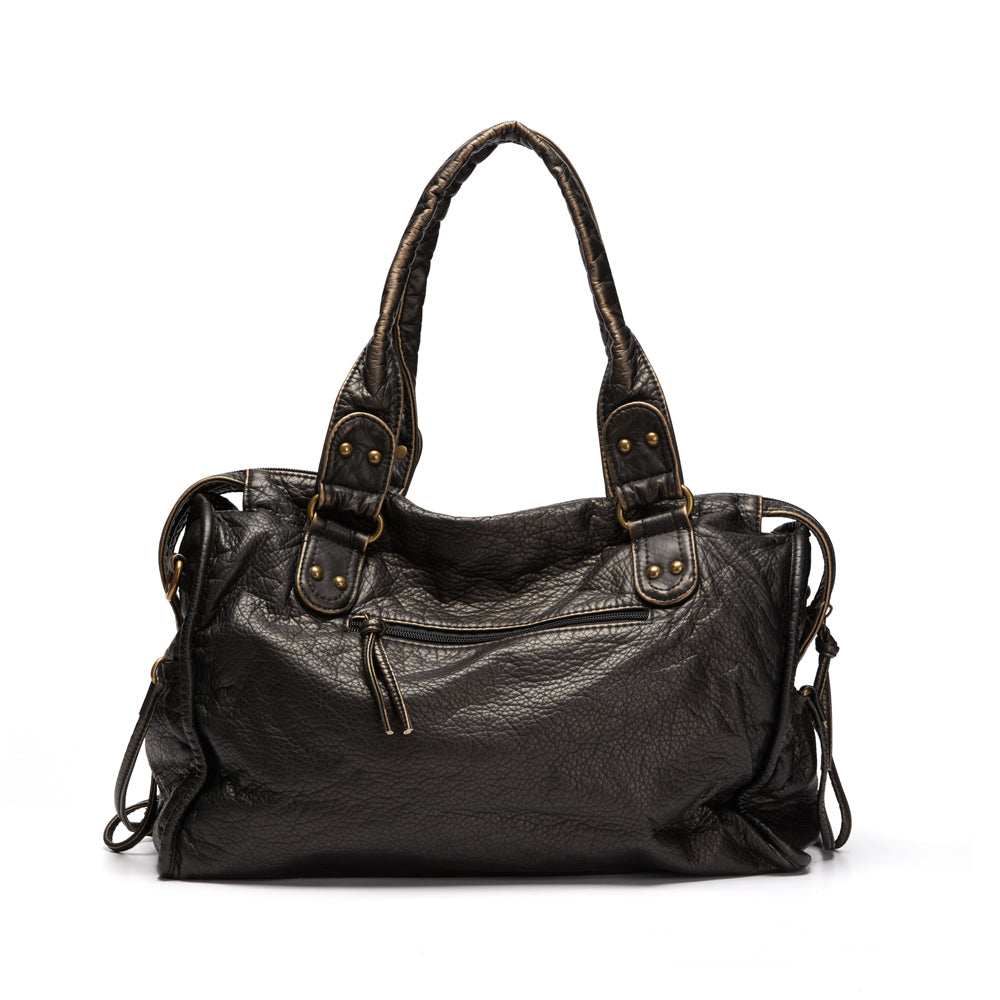 Grand sac à main femme noir vintage, en cuir PU élégant, pour un look chic et fonctionnel au quotidien.