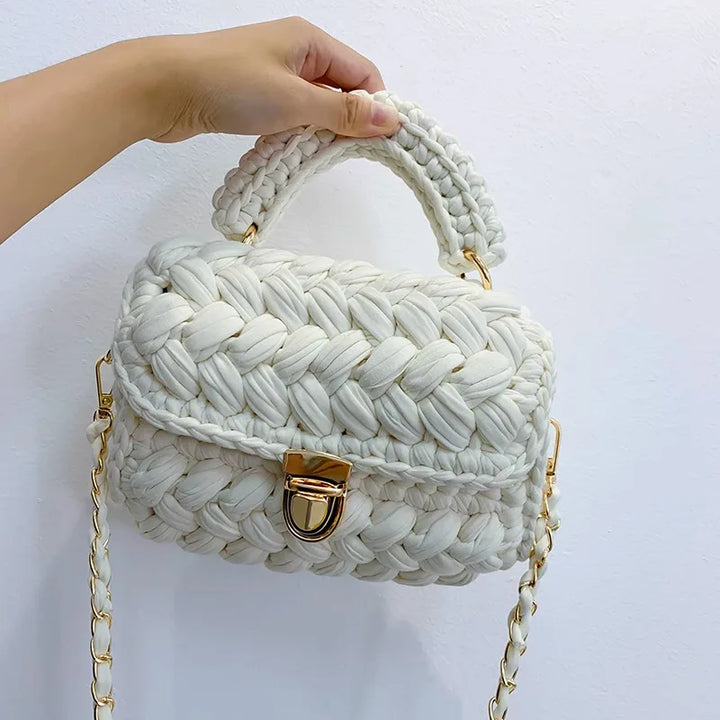 Sac bandoulière femme Olbia, petit sac à main en crochet de coton recyclé, très élégant.