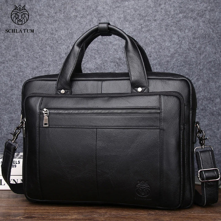 Sac à main homme élégant en cuir noir, parfait pour le travail et les déplacements professionnels.