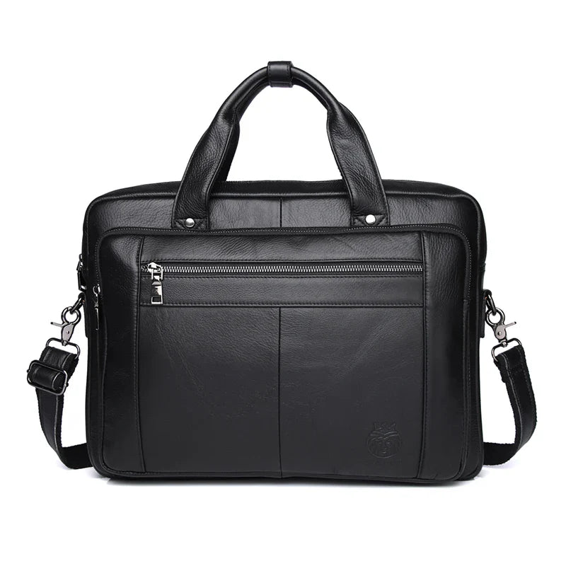 Sac en cuir noir pour homme, design élégant, offrant une excellente organisation pour le travail.