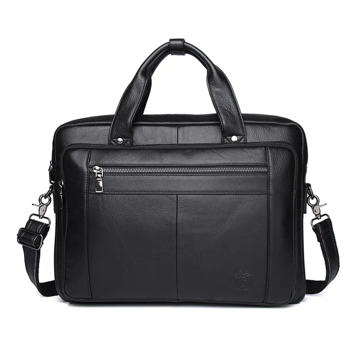 Sac en cuir noir pour homme, design élégant, offrant une excellente organisation pour le travail.