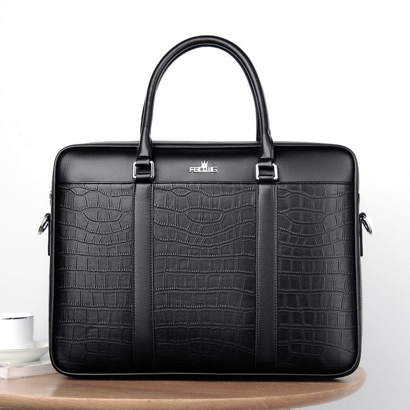 Sac homme cuir vegan effet crocodile, parfait pour ordinateur portable et documents.
