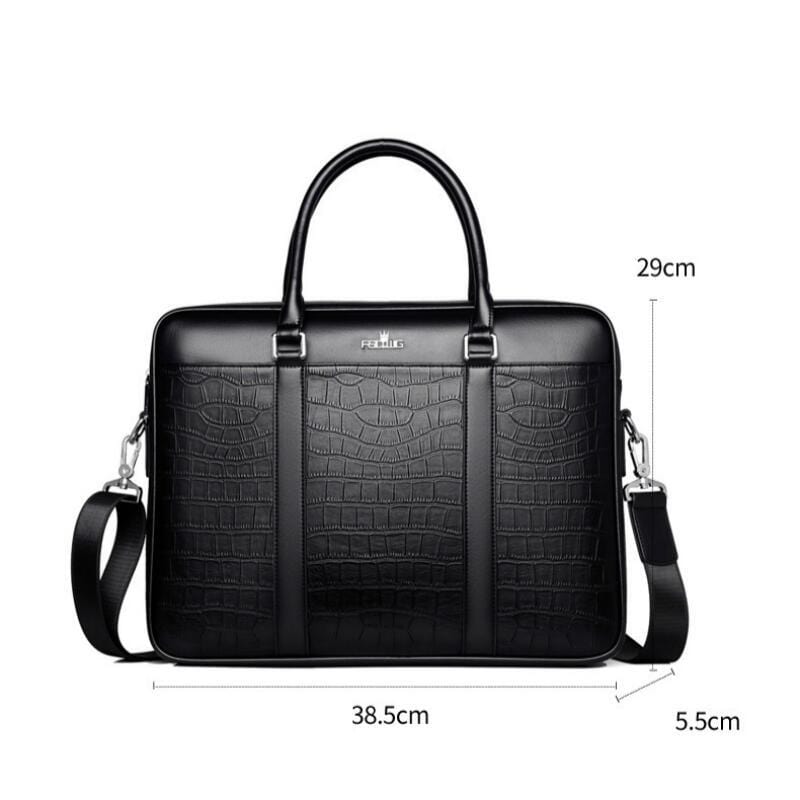 Sac de bureau homme élégant en cuir vegan grainé croco, offre un grand espace de rangement.
