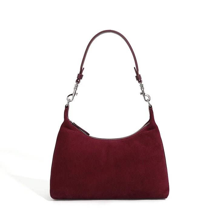 Sac à main chic femme en cuir & daim marron et lie de vin. Pour épaule ou bandoulière.