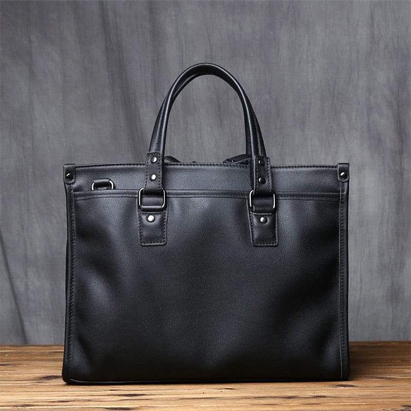 Sac à main élégant pour homme en cuir noir, parfait pour ordinateur portable et documents de travail