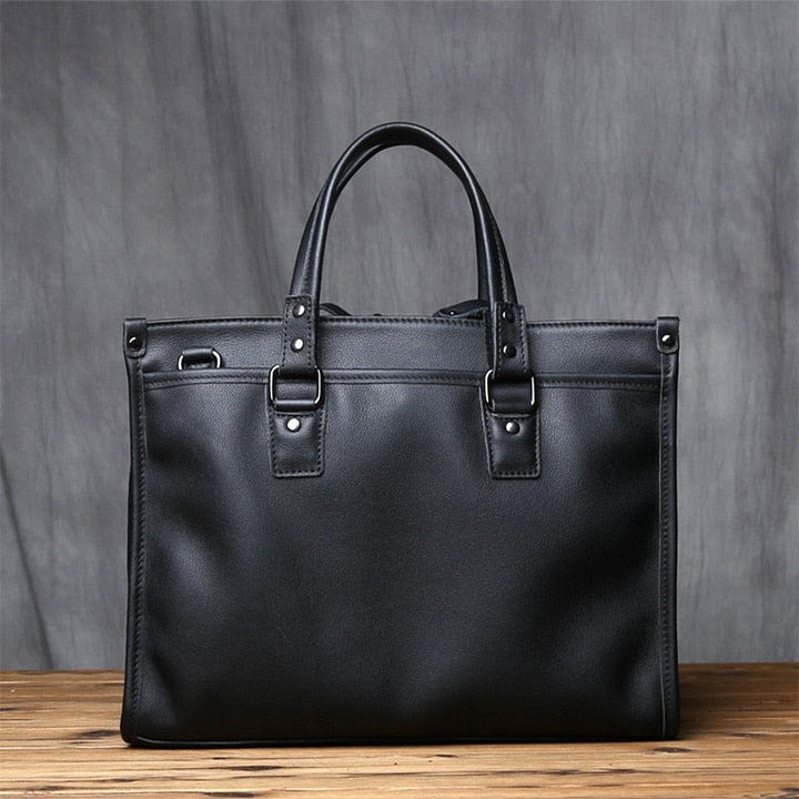 Sac à main élégant pour homme en cuir noir, parfait pour ordinateur portable et documents de travail