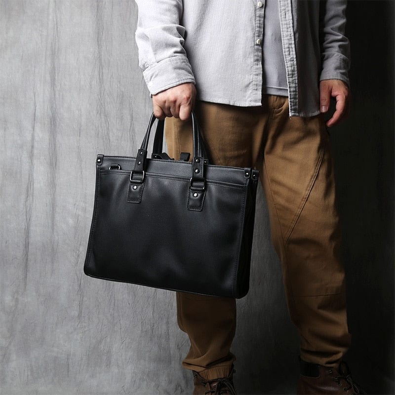 Sac à main noir pour homme, style porte-documents, en cuir chic et intemporel pour professionnel