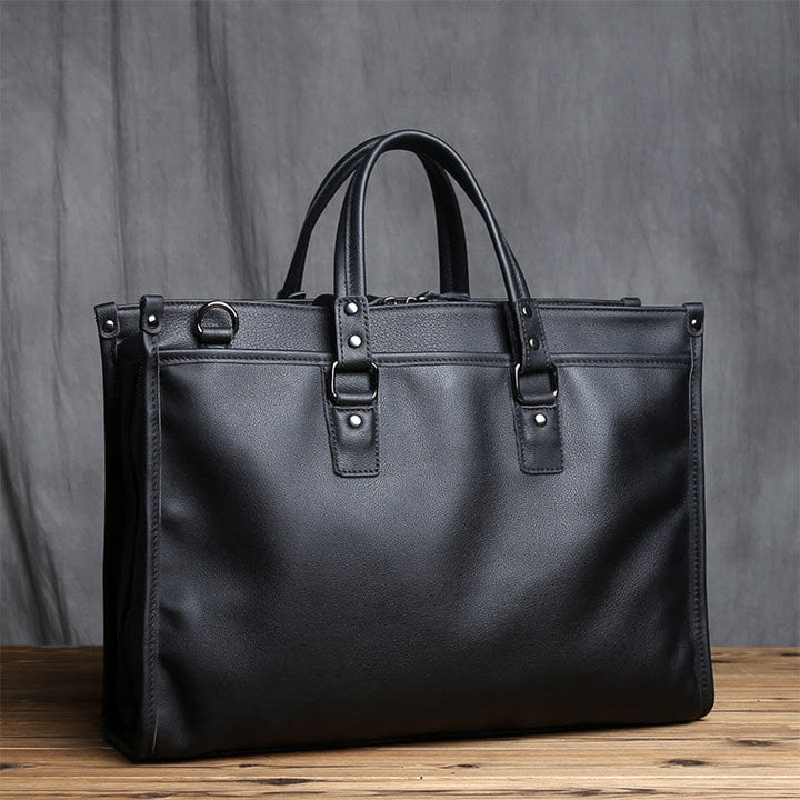Sac à main polyvalent en cuir de vachette, couleur noire, style élégant pour homme moderne et actif