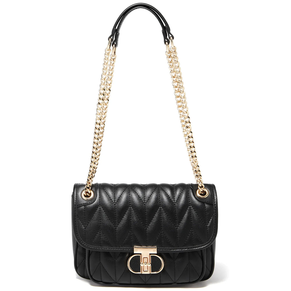 Sac carré matelassé pour femme, en cuir PU noir, avec chaîne dorée et fermoir élégant
