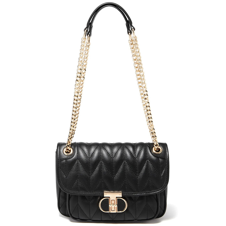 Sac carré matelassé pour femme, en cuir PU noir, avec chaîne dorée et fermoir élégant