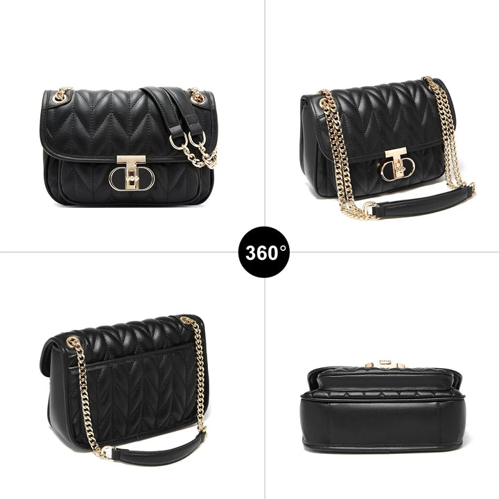 Sac à main femme matelassé, en similicuir noir, style chic et polyvalent avec bandoulière