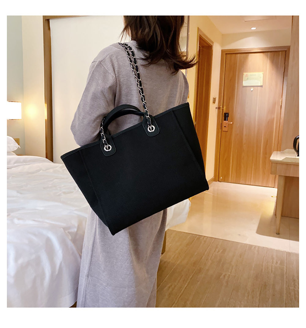 Sac à main en cuir synthétique noir, style élégant, avec chaîne d'épaule, accessoire de mode pour femme