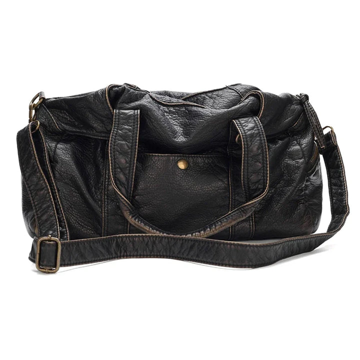 Design vintage pour ce grand sac à main noir femme en cuir synthétique. Pratique pour étudiante, épaule ou bandoulière.
