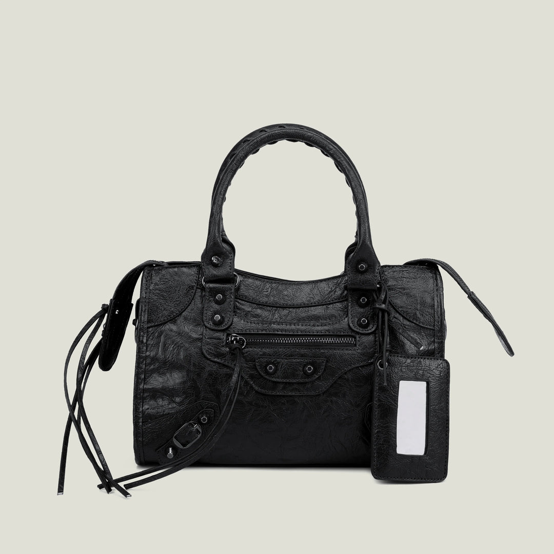 Grand sac épaule noir en cuir synthétique, sac à main polyvalent pour femmes.