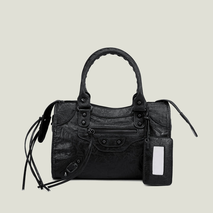 Grand sac épaule noir en cuir synthétique, sac à main polyvalent pour femmes.