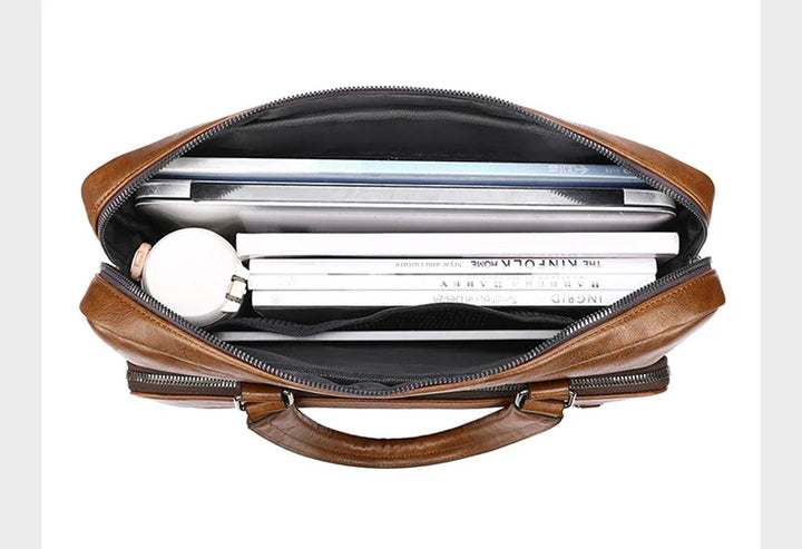 Sac femme noir élégant en cuir vegan, conçu pour les besoins professionnels et le style contemporain.