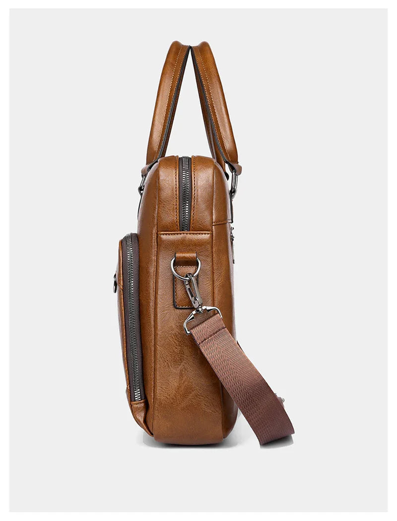 Sac à main de travail femme en cuir vegan couleur café, avec poignées robustes et fermeture éclair.