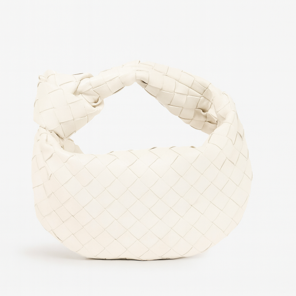 Sac à main tissé femme avec bandoulière en cuir synthétique. Style français élégant et polyvalent.