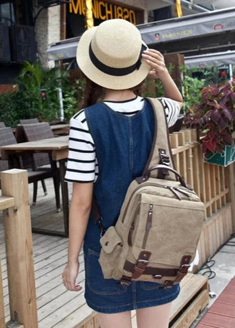 Sac à dos chic en toile canvas pour femme, bretelle unique ajustable, parfaite pour le quotidien et les affaires