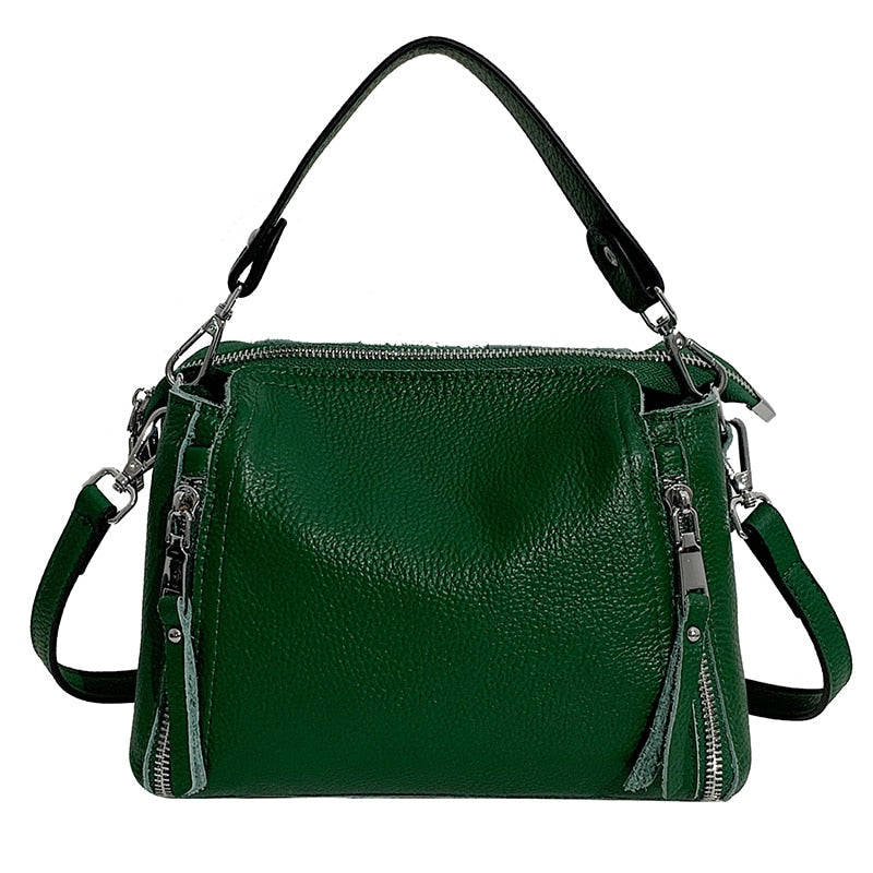 Sac à main vert émeraude en cuir véritable pour femme, élégant et pratique, idéal pour le quotidien.