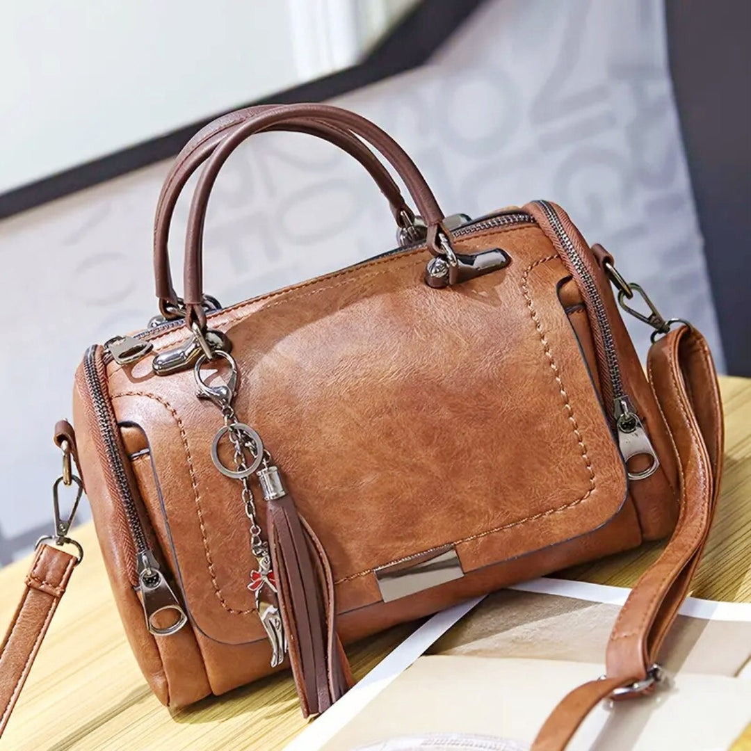 Sac bowling 'Sophie' en cuir véritable pour femme, accessoire de mode vintage