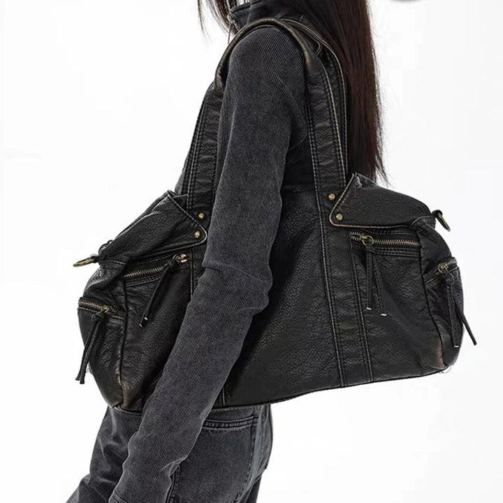 Grand sac de cours femme bronze, style fourre-tout vintage. Pratique et tendance pour les études ou le bureau.