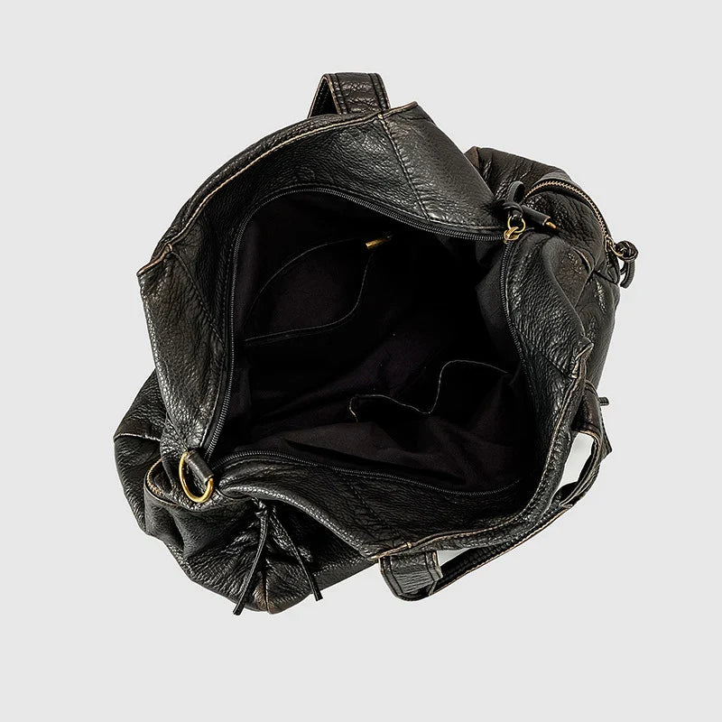 Sac cabas vintage en cuir PU noir ou bronze pour femme. Sac de cours rétro, élégant et pratique.