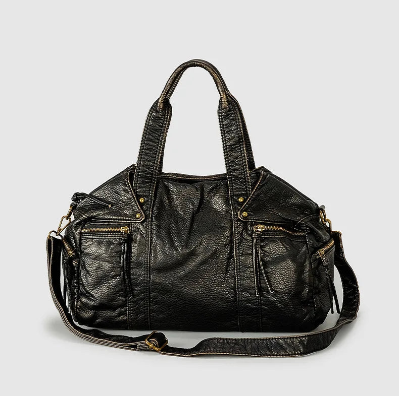 Sac à main fourre-tout rétro en cuir PU, grand modèle. Parfait pour les cours, le travail ou comme accessoire mode.