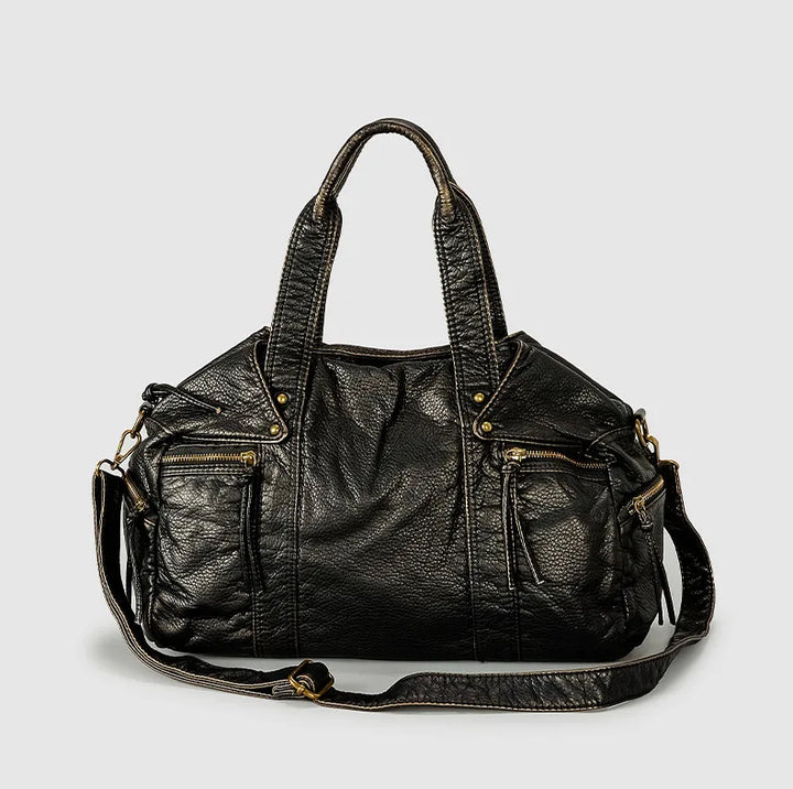 Sac à main fourre-tout rétro en cuir PU, grand modèle. Parfait pour les cours, le travail ou comme accessoire mode.