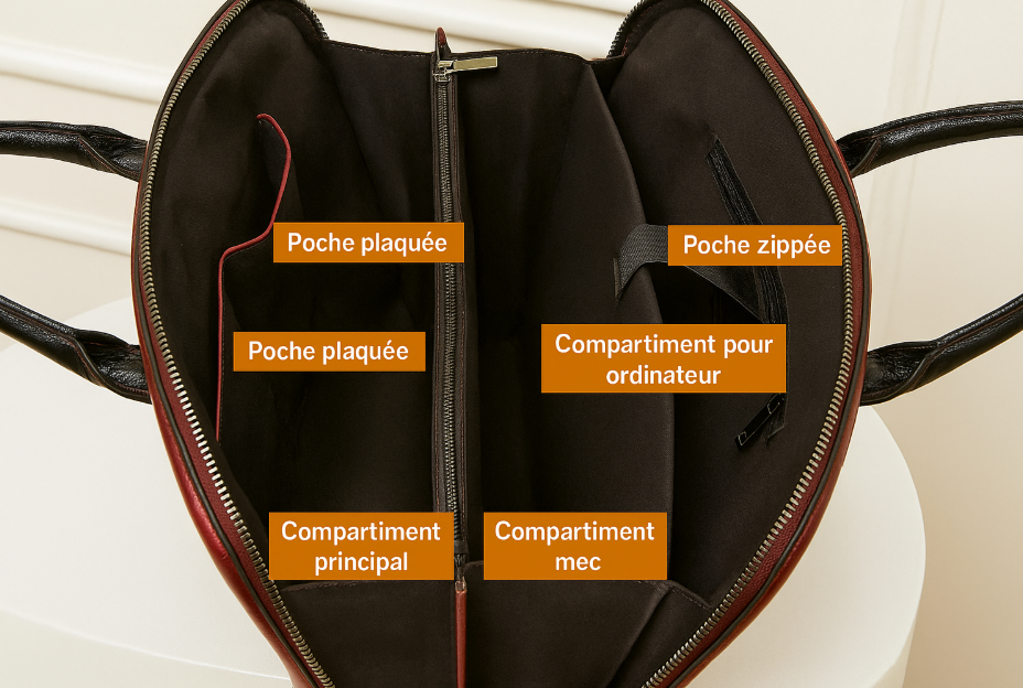 Sac de travail cuir féminin, spacieux pour ordinateur 14 pouces et dossiers professionnels.