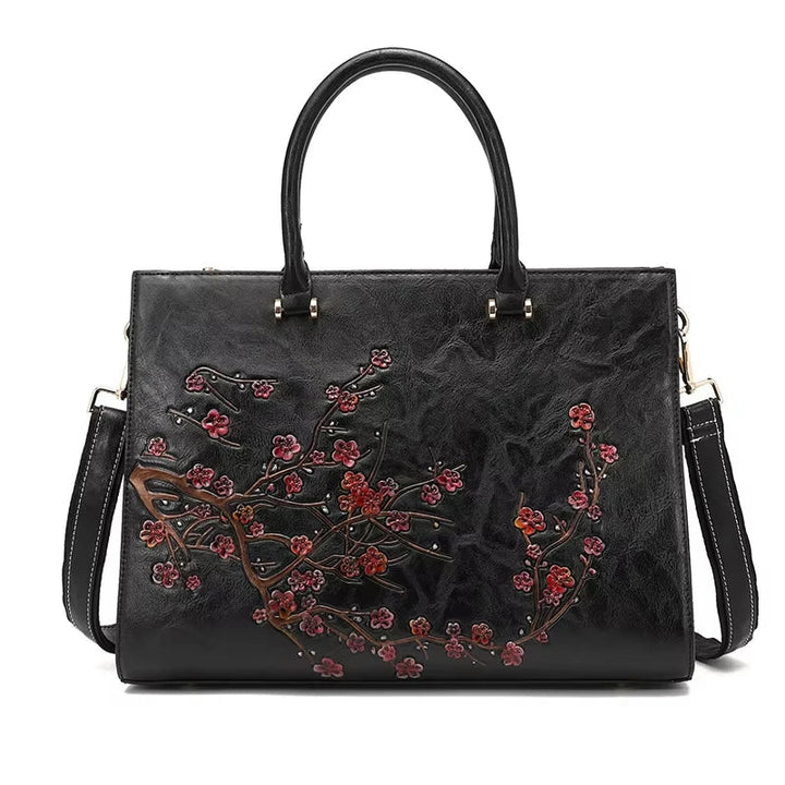 Sac ordinateur femme en cuir vegan floral élégant, idéal pour le travail quotidien