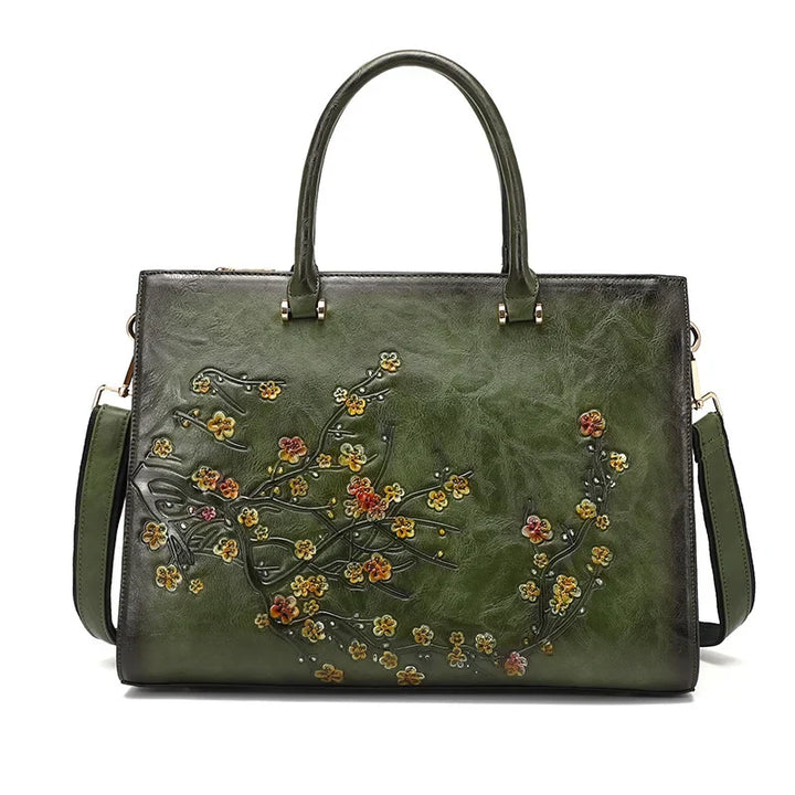 Sac business floral pour femme en cuir vegan, élégant et pratique pour transporter l'ordinateur