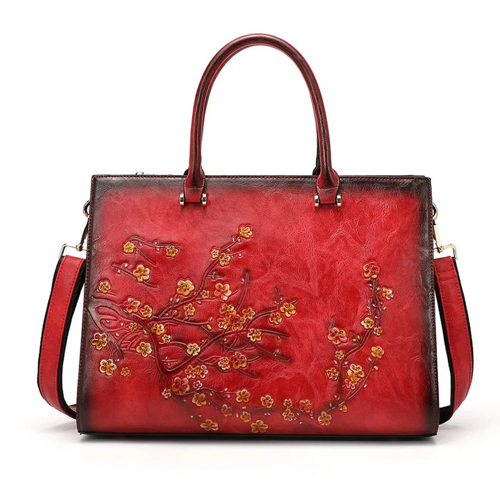 Sac bandoulière floral en cuir vegan pour ordinateur portable, style chic et polyvalent