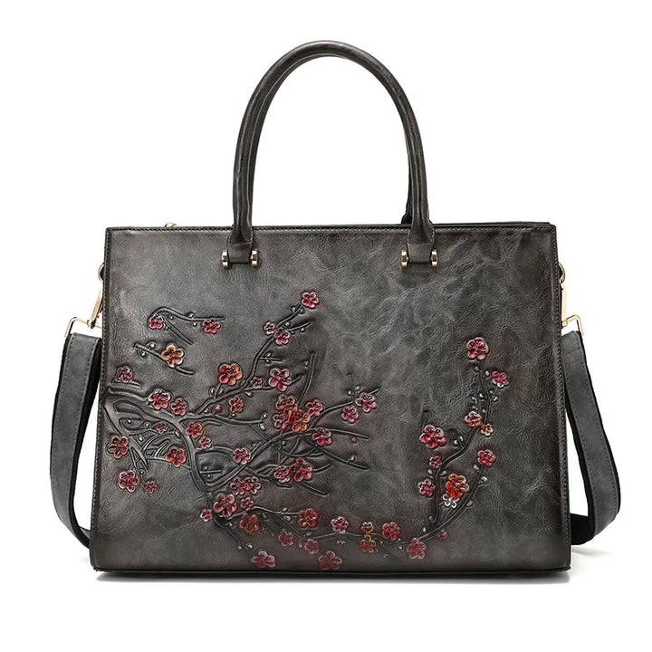 Sac à main floral en cuir vegan pour femme, compartiments multiples pour ordinateur, travail