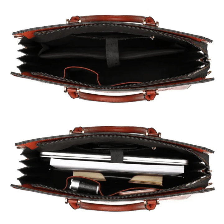 Sac ordinateur femme en cuir vegan floral de haute qualité, style moderne pour le travail