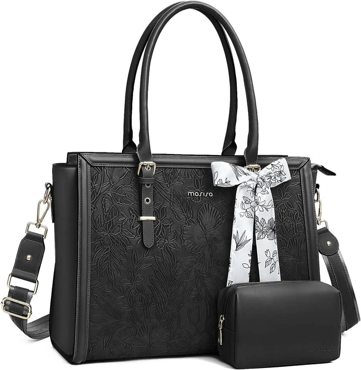 Sac ordinateur femme noir en cuir PU, 17 pouces, fonctionnel pour documents et PC portable, un accessoire professionnel.