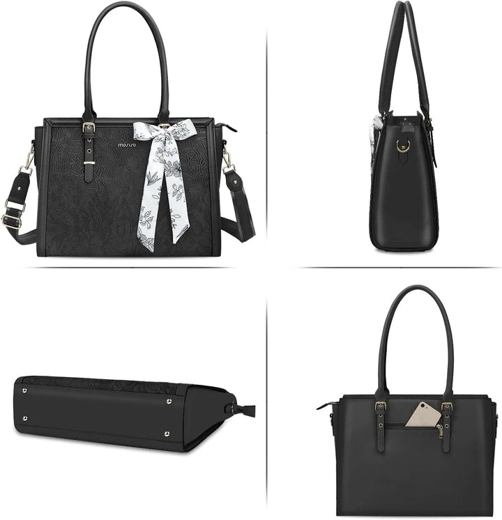 Sac ordinateur femme élégant en cuir PU gris, porté à l'épaule, accessoire mode et pratique pour le bureau.
